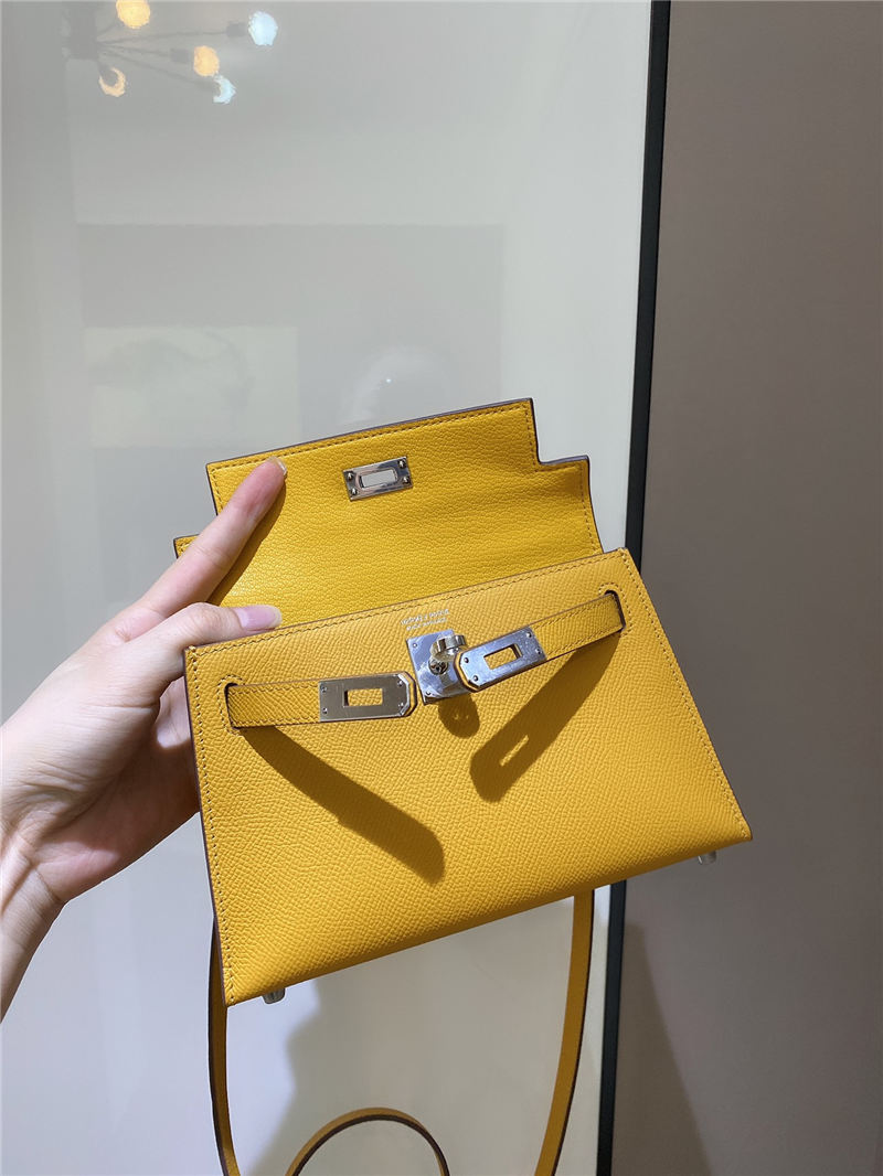 Hermes Kelly Mini II Bag Epsom Leather In Jaune Ambre CTN High