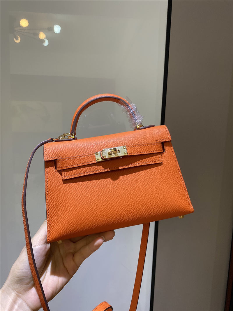 Hermes Kelly Mini II Bag Epsom Leather In Orange CTN High