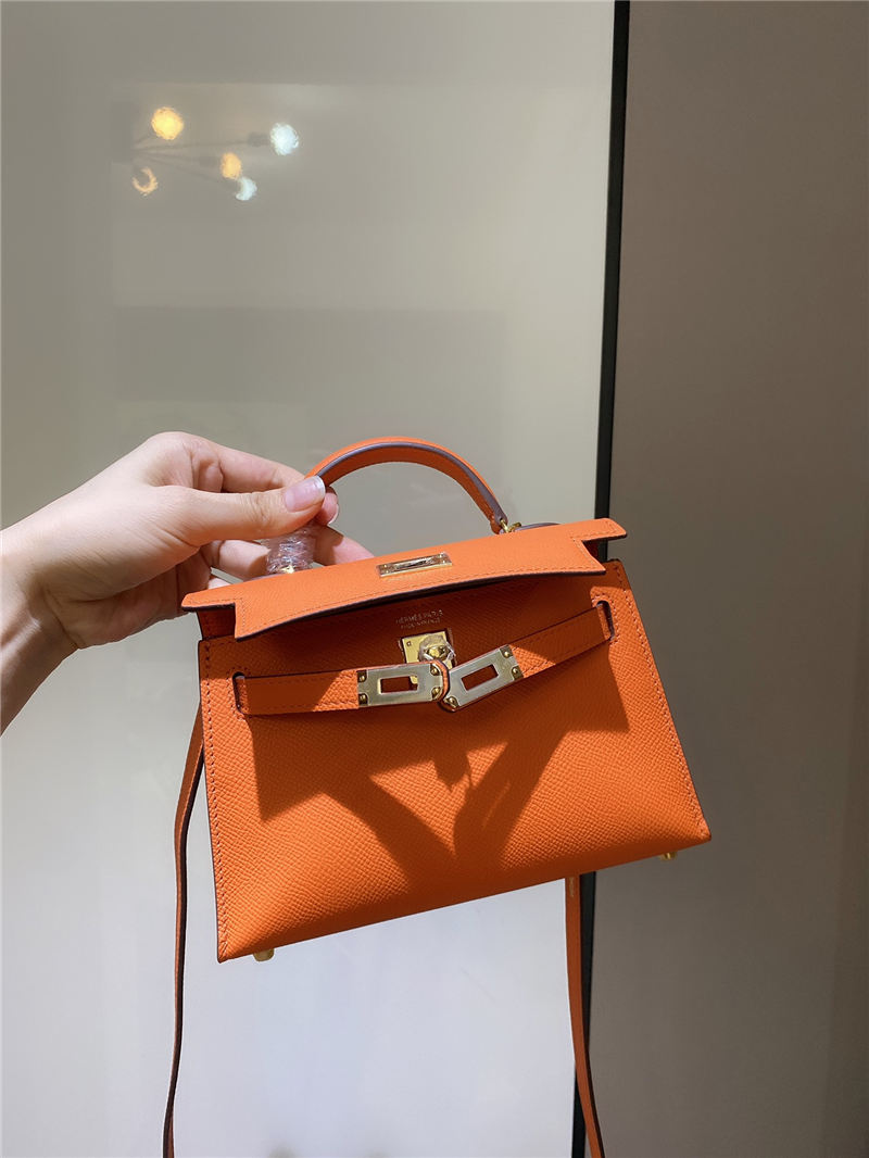 Hermes Kelly Mini II Bag Epsom Leather In Orange CTN High