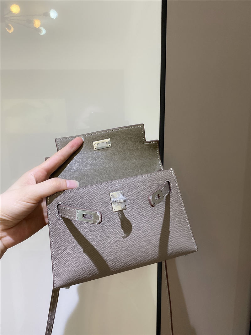 Hermes Kelly Mini II Bag Epsom Leather In Gris Asphalt CTN High