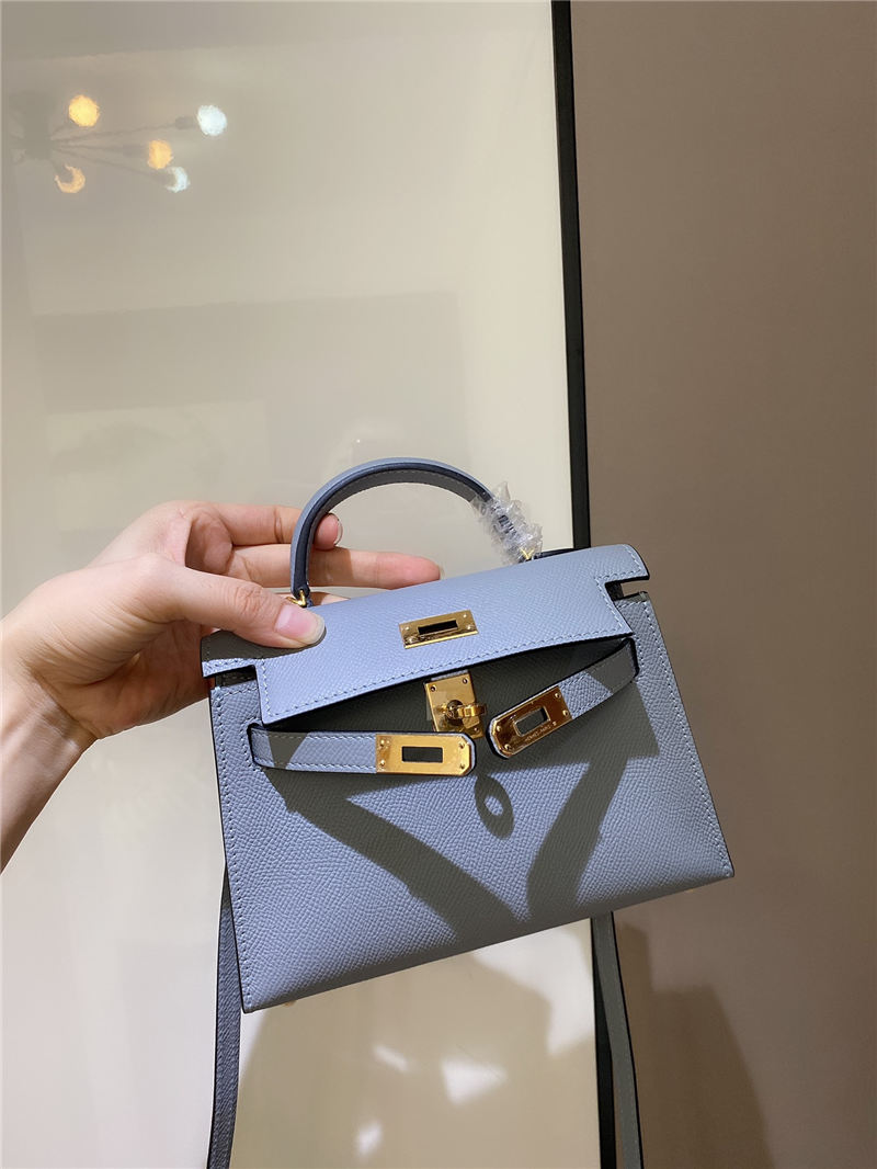 Hermes Kelly Mini II Bag Epsom Leather In Bleu Brume CTN High