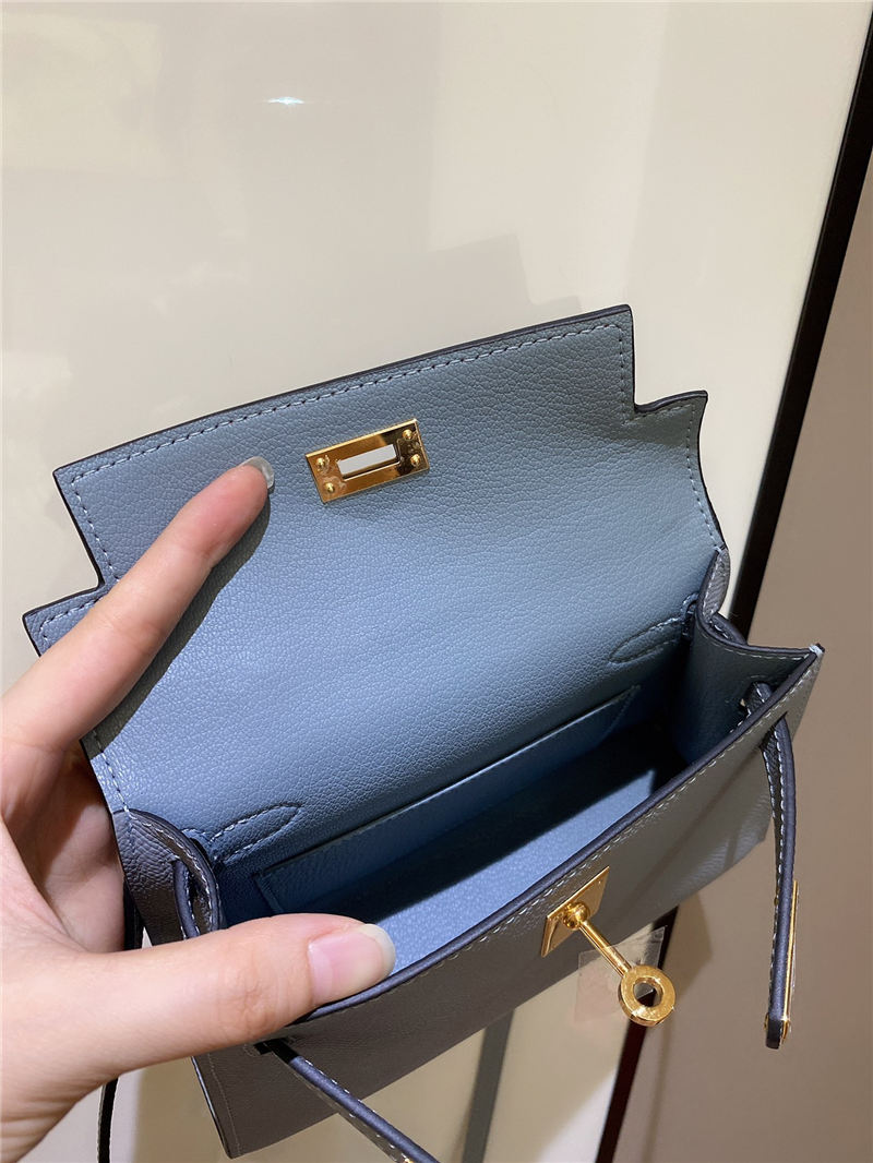 Hermes Kelly Mini II Bag Epsom Leather In Bleu Brume CTN High