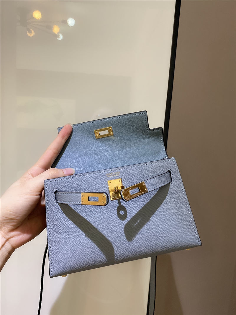 Hermes Kelly Mini II Bag Epsom Leather In Bleu Brume CTN High