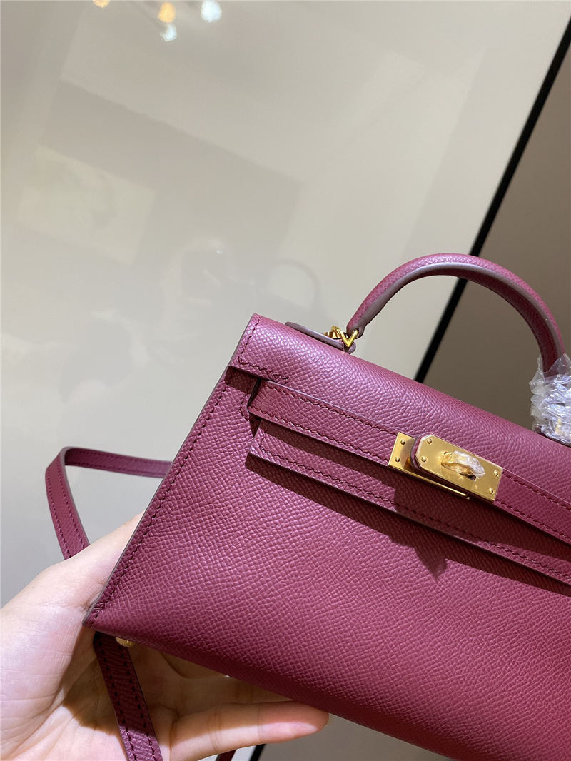 Hermes Kelly Mini II Bag Epsom Leather In Bordeaux CTN High