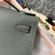 Hermes Kelly Pochette Bag Epsom Leather Silver/Gold Metal WAX High