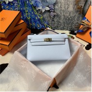 Hermes Kelly Pochette Bag Epsom Leather Silver/Gold Metal WAX High