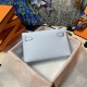 Hermes Kelly Pochette Bag Epsom Leather Silver/Gold Metal WAX High