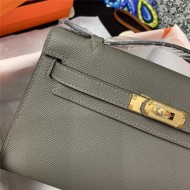 Hermes Kelly Pochette Bag Epsom Leather Silver/Gold Metal WAX High