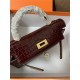 Hermes Kelly Mini II Bag Embossed Crocodile Leather WAX Silver/Gold Metal High