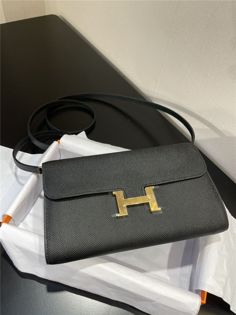 Hermes Constance To Go Long Wallet Epsom Leather Black Gold-Metal WAX High