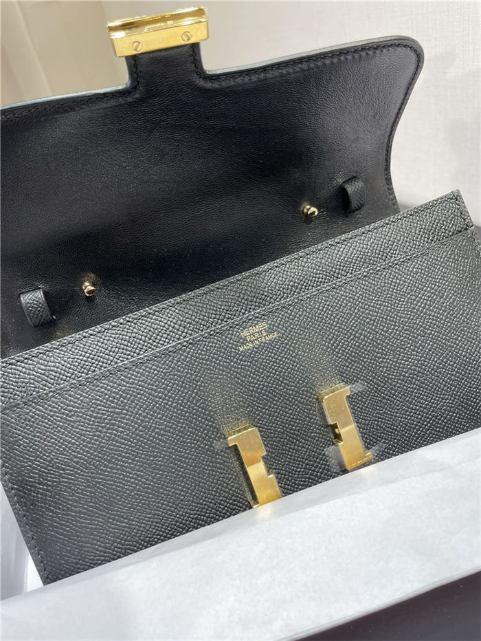 Hermes Constance To Go Long Wallet Epsom Leather Black Gold-Metal WAX High