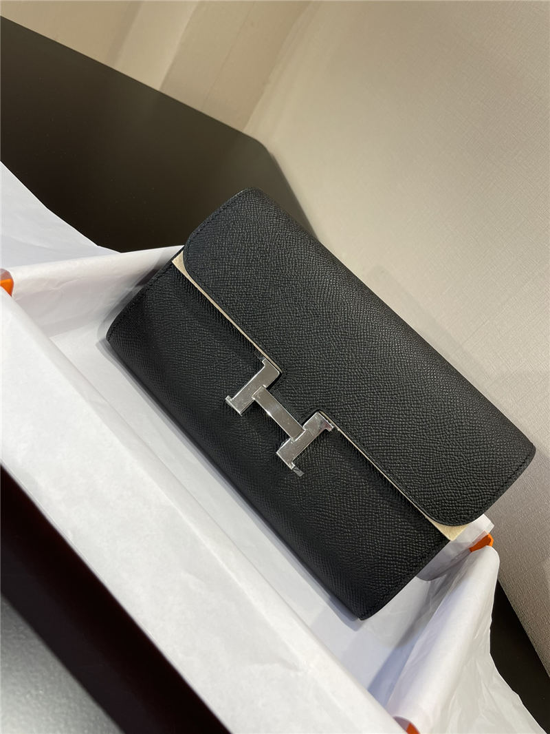 Hermes Constance To Go Long Wallet Epsom Leather Black Silver-Metal WAX High