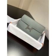 Hermes Constance To Go Long Wallet Epsom Leather Grey-Green Silver-Metal WAX High