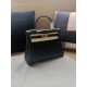 Hermes Kelly 25/28cm Retourne Bag Calfskin In Black High