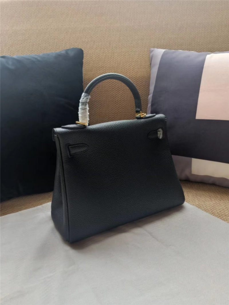 Hermes Kelly 25/28cm Retourne Bag Calfskin In Black High