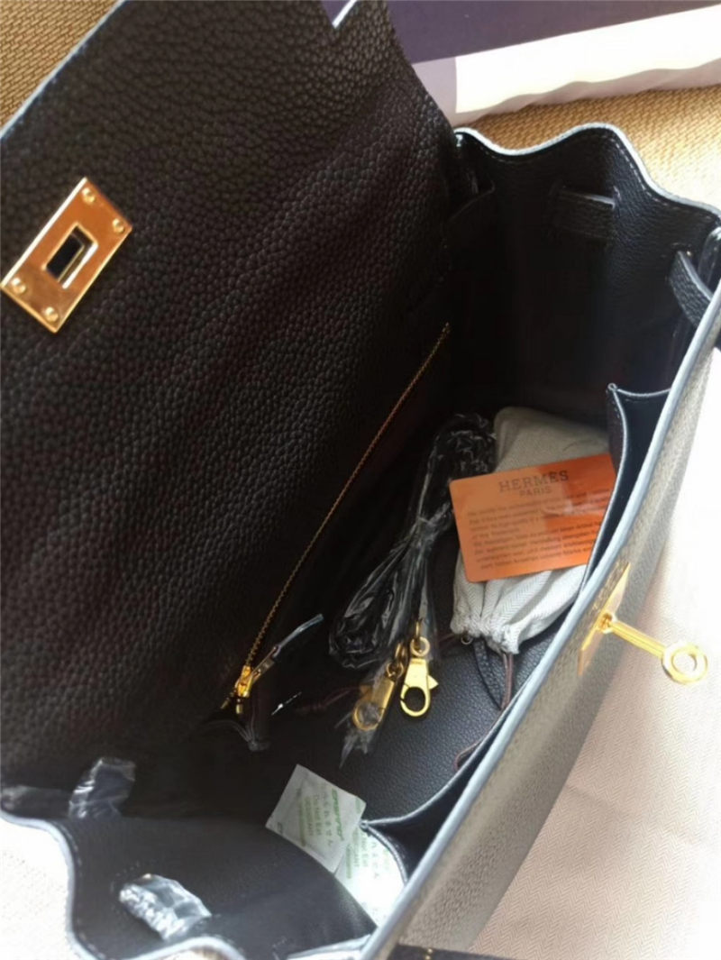 Hermes Kelly 25/28cm Retourne Bag Calfskin In Black High