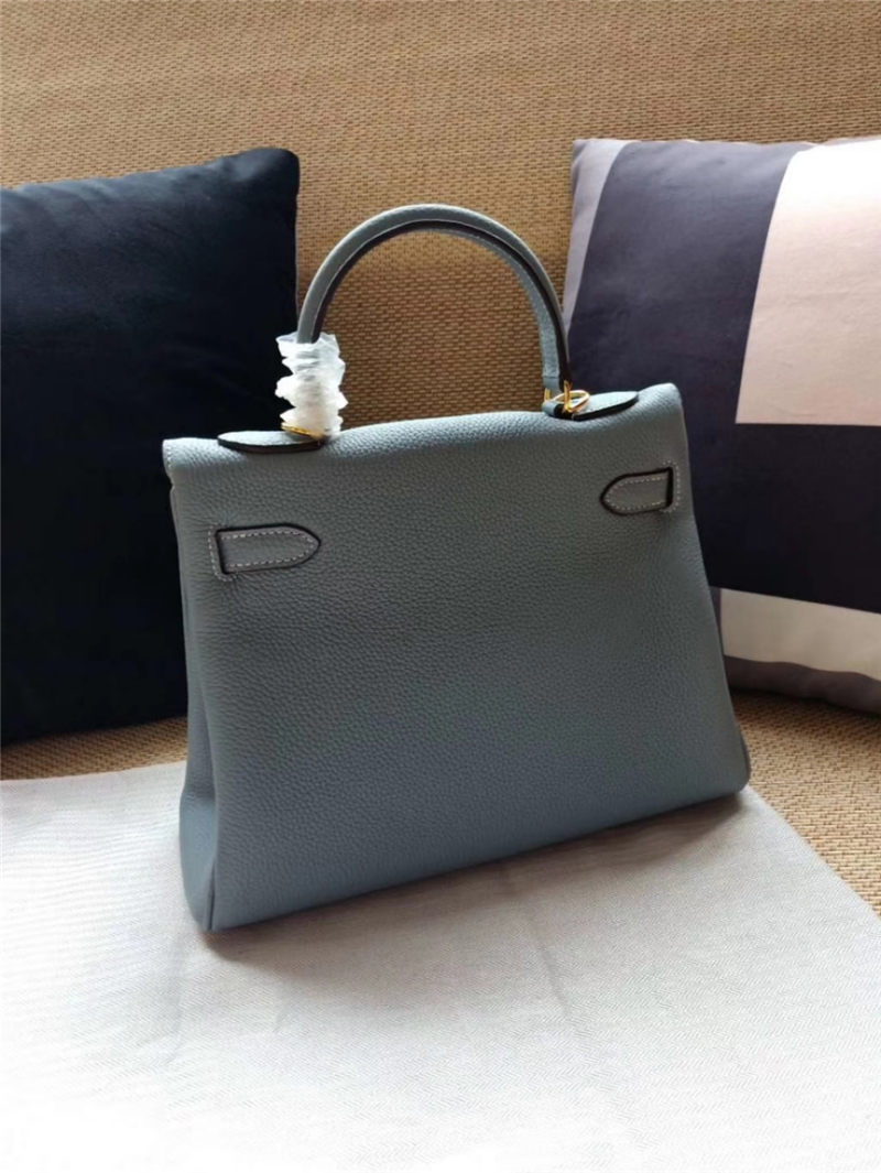 Hermes Kelly 25/28cm Retourne Bag Calfskin In Bleu Lin High