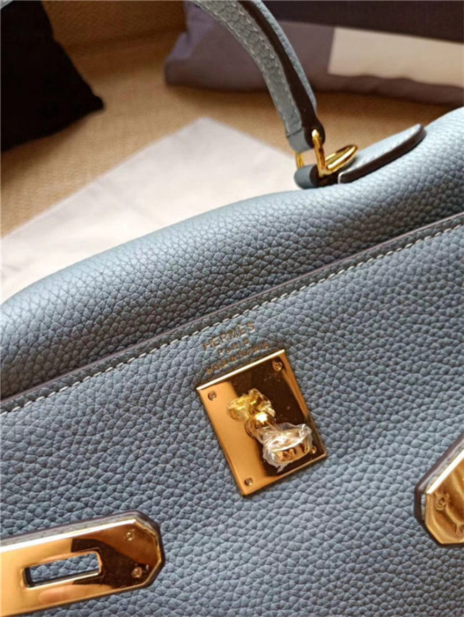 Hermes Kelly 25/28cm Retourne Bag Calfskin In Bleu Lin High