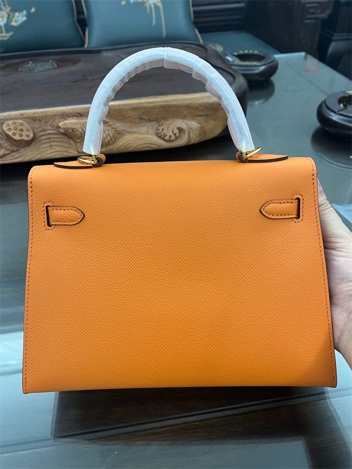 Hermes Kelly 25/28cm Sellier Bag Epsom Leather Silver/Gold Metal In Orange High