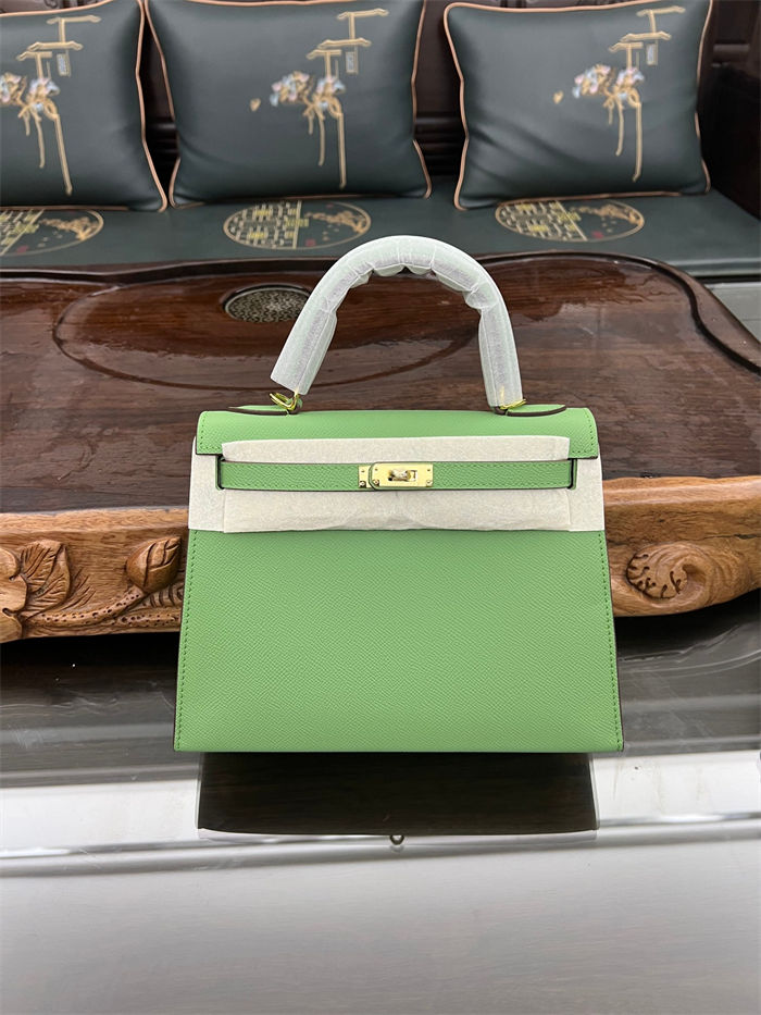 Hermes Kelly 25/28cm Sellier Bag Epsom Leather Silver/Gold Metal In Vert Criquet High