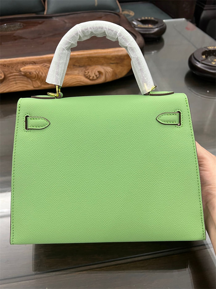 Hermes Kelly 25/28cm Sellier Bag Epsom Leather Silver/Gold Metal In Vert Criquet High