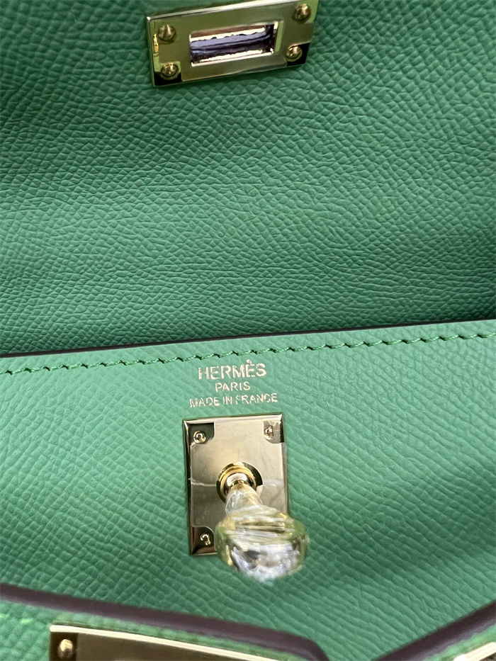 Hermes Kelly 25/28cm Sellier Bag Epsom Leather Silver/Gold Metal In Vert Criquet High