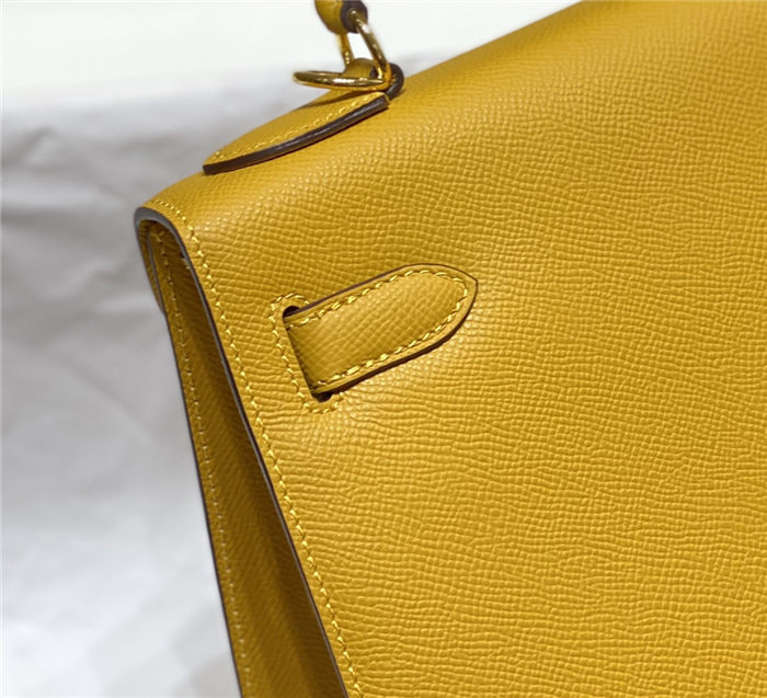 Hermes Kelly 25/28cm Sellier Bag Epsom Leather Silver/Gold Metal In Jaune Ambre High