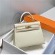 Hermes Kelly 25/28cm Sellier Bag Epsom Leather Silver/Gold Metal In Craie High