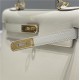 Hermes Kelly 25/28cm Sellier Bag Epsom Leather Silver/Gold Metal In Craie High