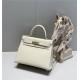 Hermes Kelly 25/28cm Sellier Bag Epsom Leather Silver/Gold Metal In Craie High