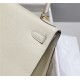 Hermes Kelly 25/28cm Sellier Bag Epsom Leather Silver/Gold Metal In Craie High