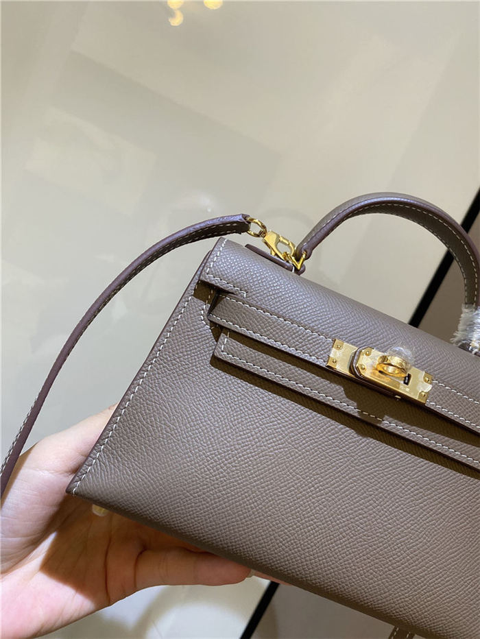 Hermes Kelly Mini II Bag Epsom Leather In Etoupe CTN High