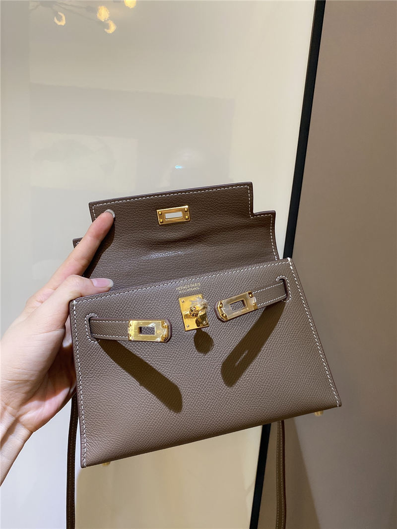 Hermes Kelly Mini II Bag Epsom Leather In Etoupe CTN High