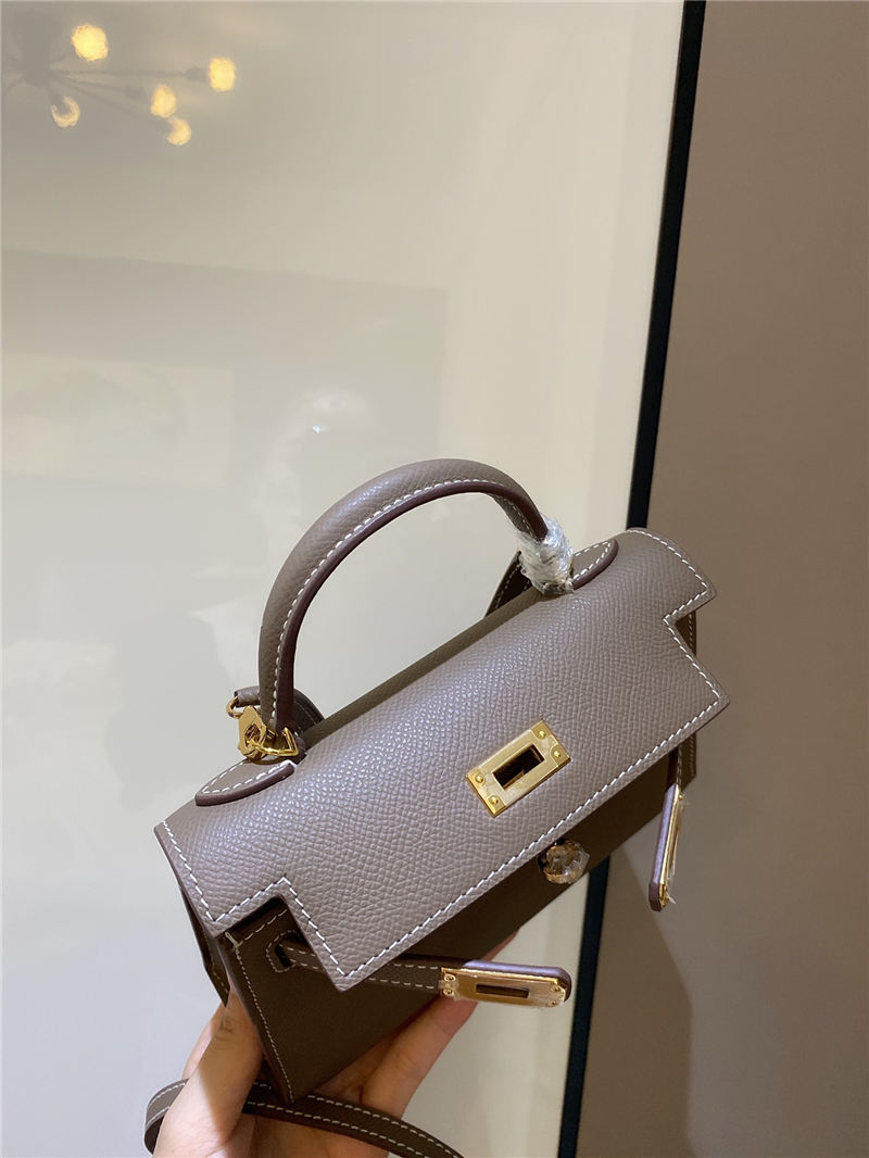 Hermes Kelly Mini II Bag Epsom Leather In Etoupe CTN High