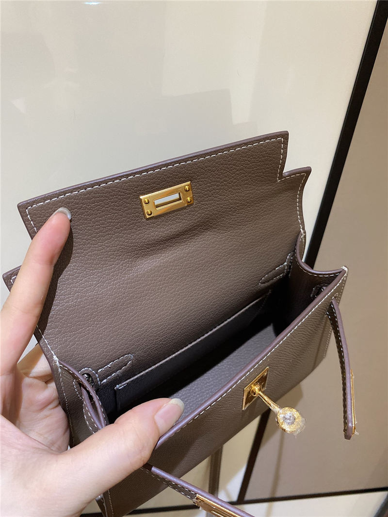 Hermes Kelly Mini II Bag Epsom Leather In Etoupe CTN High