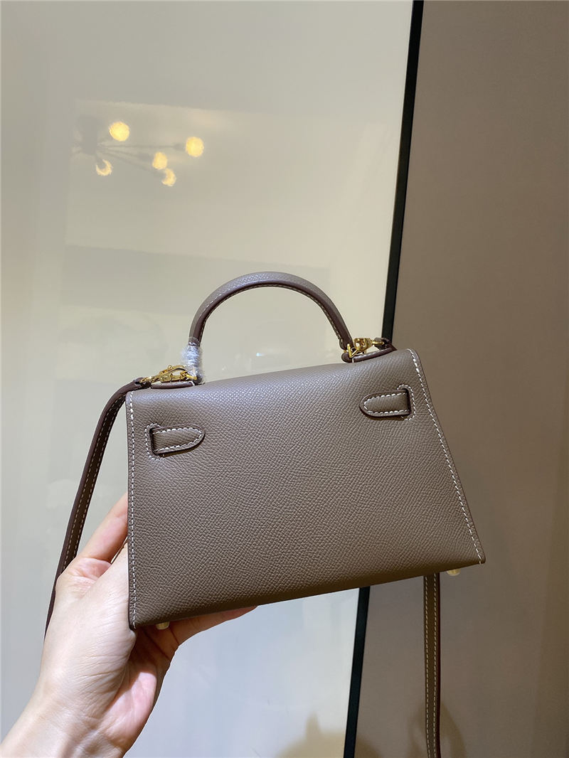 Hermes Kelly Mini II Bag Epsom Leather In Etoupe CTN High