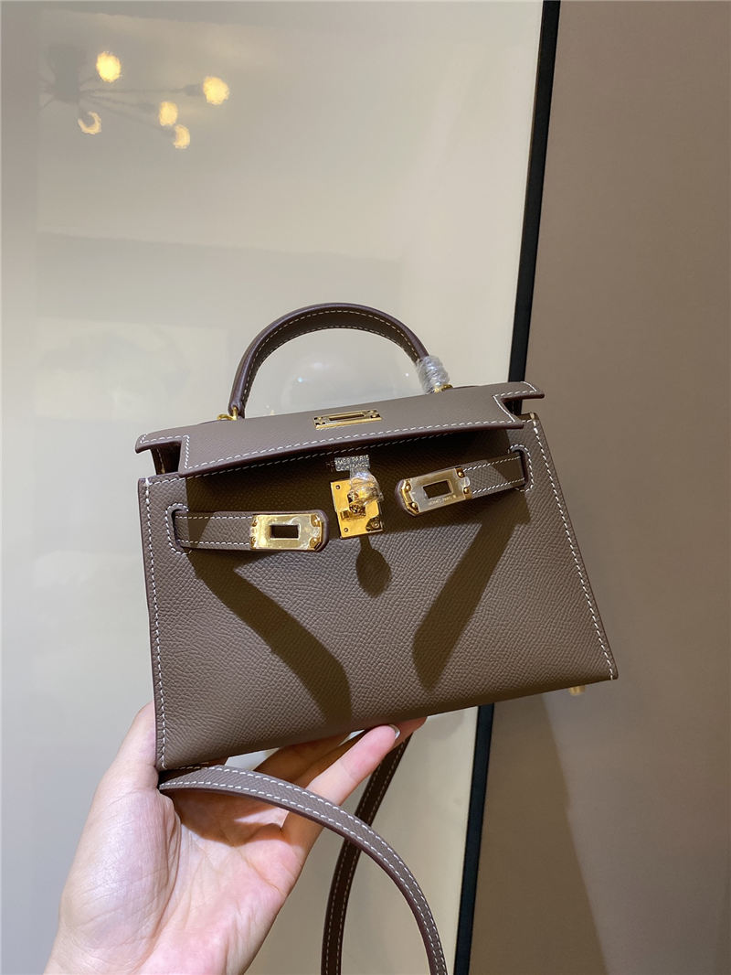 Hermes Kelly Mini II Bag Epsom Leather In Etoupe CTN High