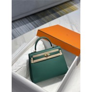 Hermes Kelly 25/28cm Sellier Bag Epsom Leather Silver/Gold Metal In Vert foncé High