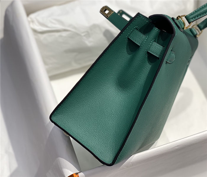 Hermes Kelly 25/28cm Sellier Bag Epsom Leather Silver/Gold Metal In Vert foncé High