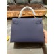 Hermes Kelly 25/28cm Sellier Bag Epsom Leather Silver/Gold Metal In Agate Blue High