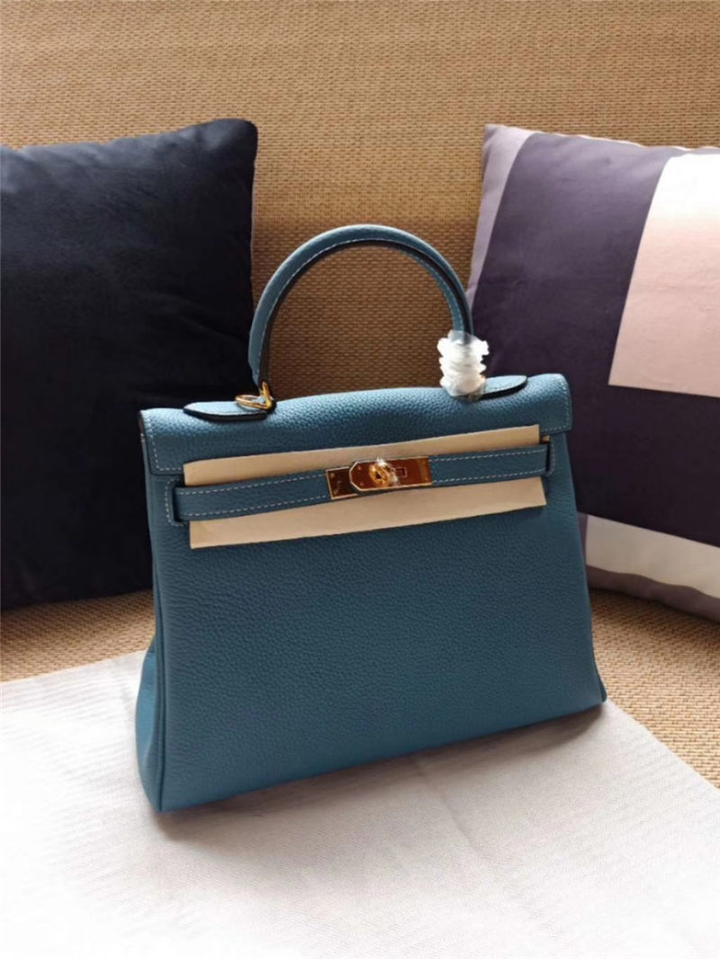 Hermes Kelly 25/28cm Retourne Bag Calfskin In Bleu High