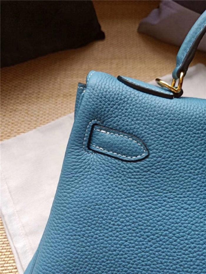 Hermes Kelly 25/28cm Retourne Bag Calfskin In Bleu High