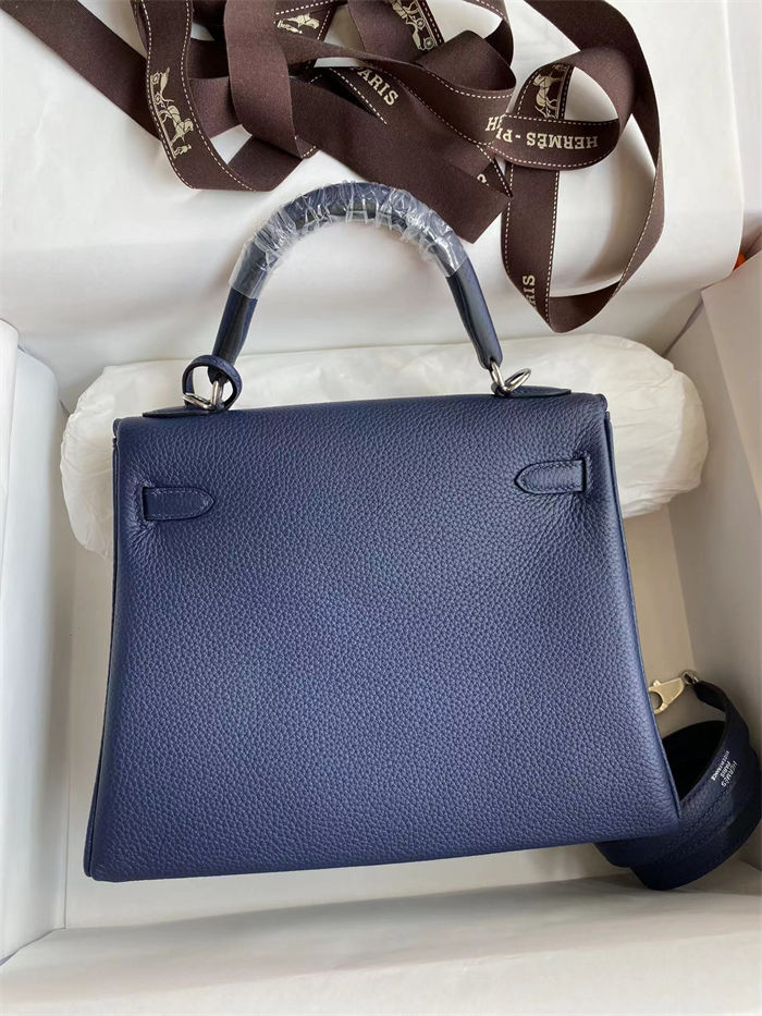 Hermes Kelly 25/28cm Retourne Bag Togo Leather In bleu obscur WAX High