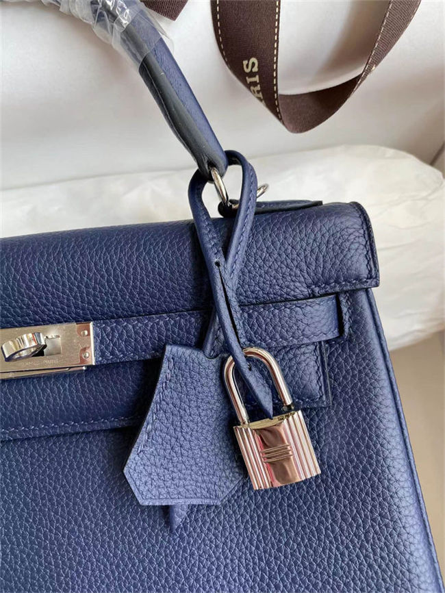 Hermes Kelly 25/28cm Retourne Bag Togo Leather In bleu obscur WAX High