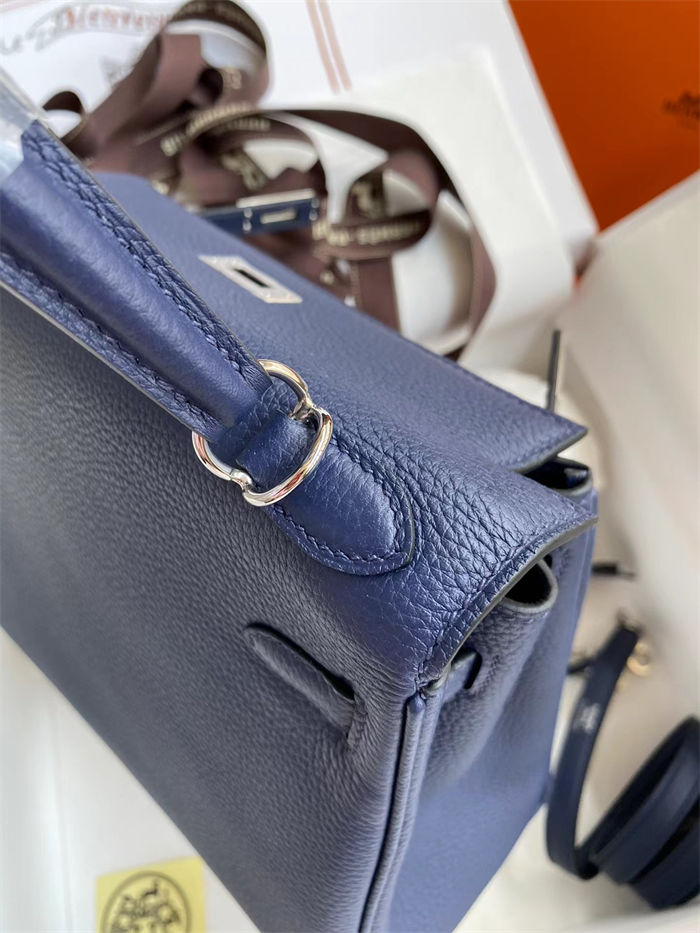 Hermes Kelly 25/28cm Retourne Bag Togo Leather In bleu obscur WAX High