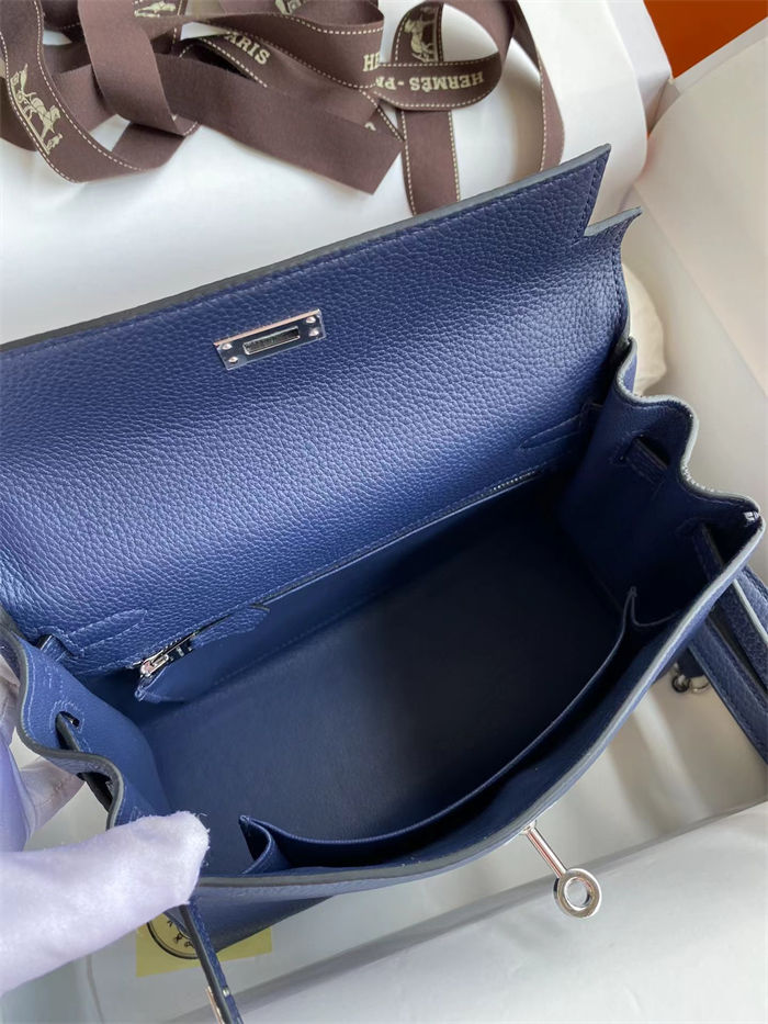 Hermes Kelly 25/28cm Retourne Bag Togo Leather In bleu obscur WAX High