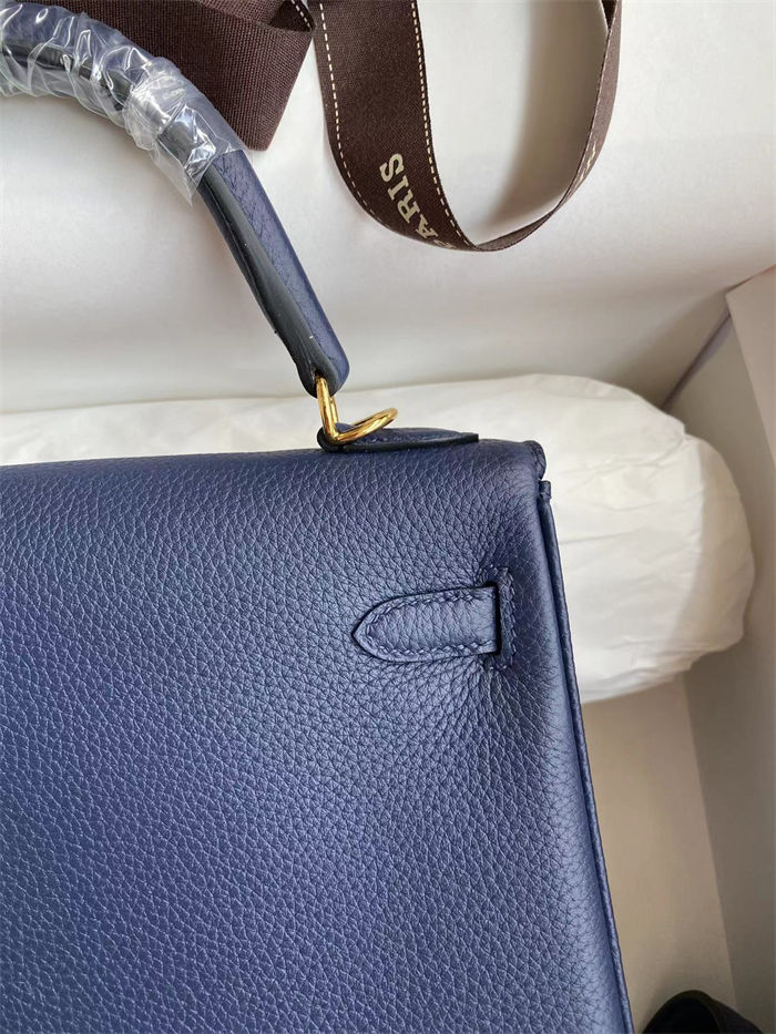 Hermes Kelly 25/28cm Retourne Bag Togo Leather In bleu obscur WAX High