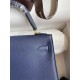 Hermes Kelly 25/28cm Retourne Bag Togo Leather In bleu obscur WAX High