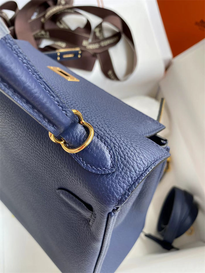 Hermes Kelly 25/28cm Retourne Bag Togo Leather In bleu obscur WAX High