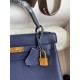 Hermes Kelly 25/28cm Retourne Bag Togo Leather In bleu obscur WAX High